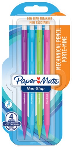 Vulpotlood Paper Mate non stop 0.7mm HB assorti blister à 4 stuks