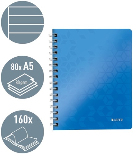 Notitieboek Leitz WOW A5 spiraal PP lijn blauw-5